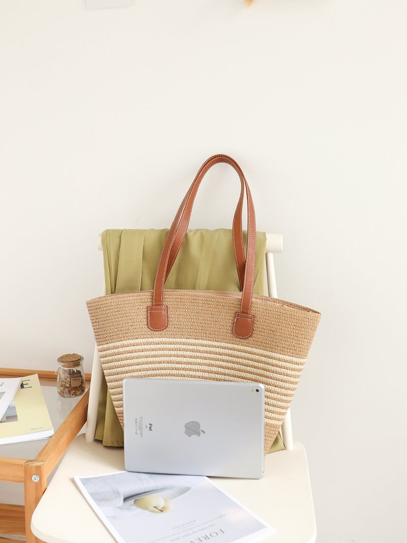 Summer All-Match Single-Shoulder Simple Striped Straw Woven Bag Casual Large Capacity Underarm Woven Bag Lazy Style Women'S Tote Bag - Image 4