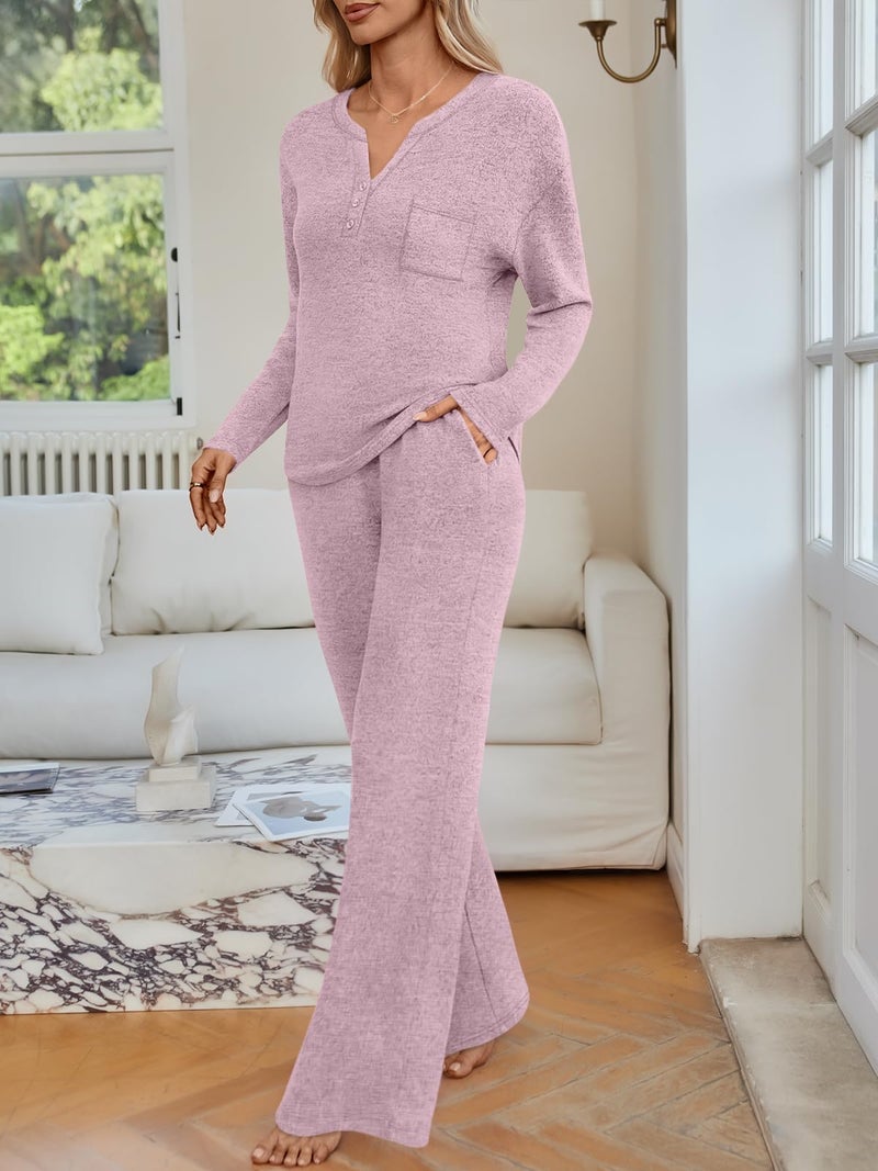 LILLUSORY Womens 2 Piece Lounge Sets Winter Outfits 2026 Sweatsuit Matching Pjs Airport Vacation Travel Fall Pajamas Fashion Pink L - Image 3