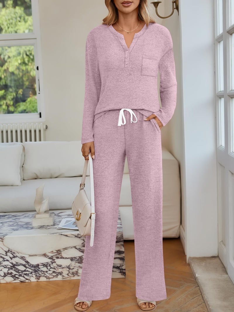 LILLUSORY Womens 2 Piece Lounge Sets Winter Outfits 2026 Sweatsuit Matching Pjs Airport Vacation Travel Fall Pajamas Fashion Pink L - Image 5
