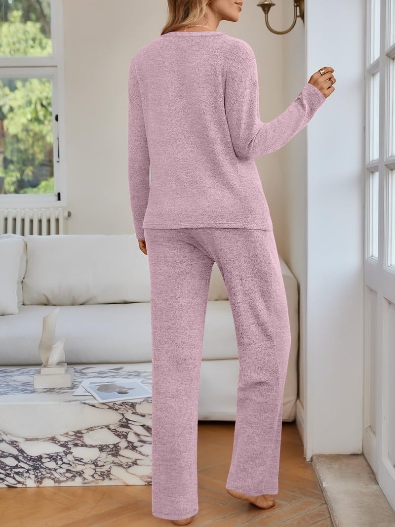 LILLUSORY Womens 2 Piece Lounge Sets Winter Outfits 2026 Sweatsuit Matching Pjs Airport Vacation Travel Fall Pajamas Fashion Pink L - Image 4