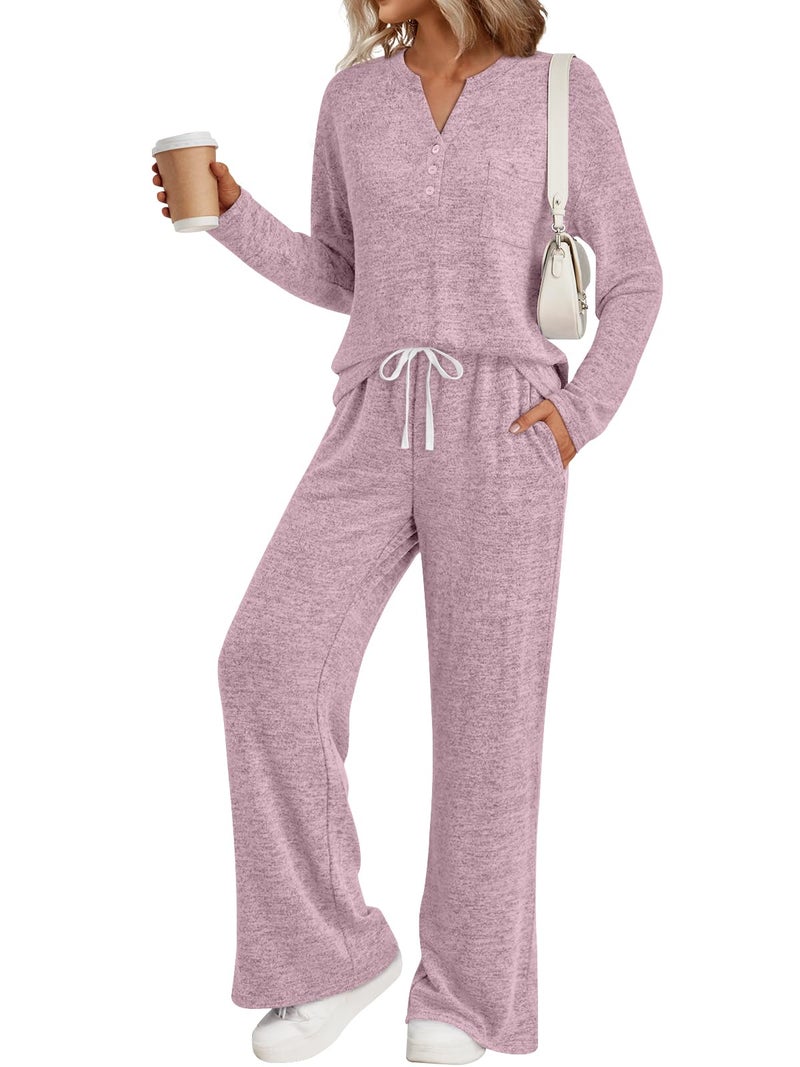 LILLUSORY Womens 2 Piece Lounge Sets Winter Outfits 2026 Sweatsuit Matching Pjs Airport Vacation Travel Fall Pajamas Fashion Pink L - Image 1