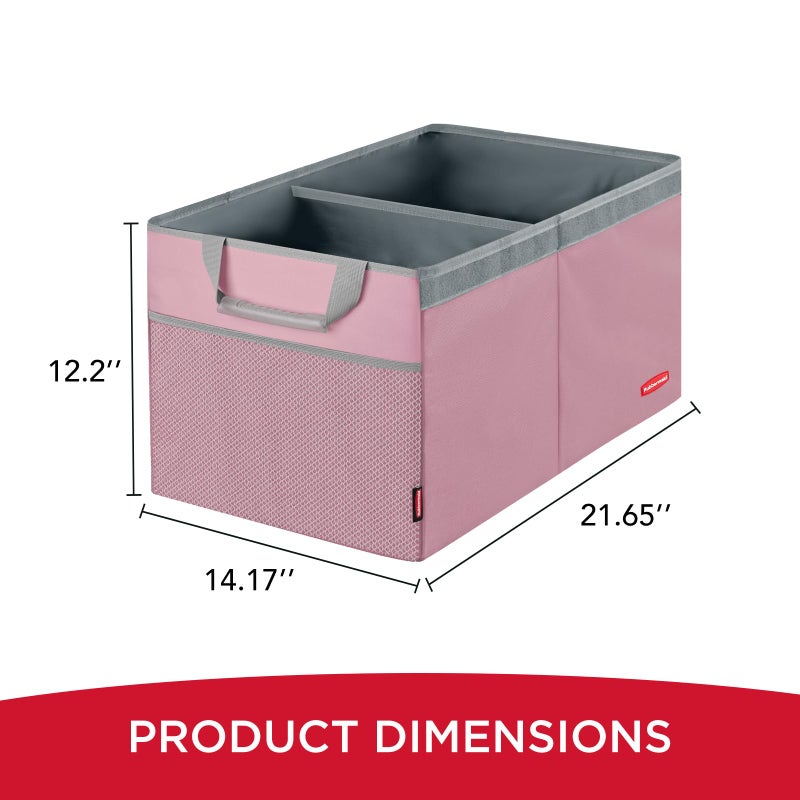 Rubbermaid Car Organizer, Collapsible Trunk Organizer, Multi-Compartment Car Storage Organization for Car Accessories, 2 Compartments With Cover, 21.65"*14.17"*12.2" - Pink - Image 5