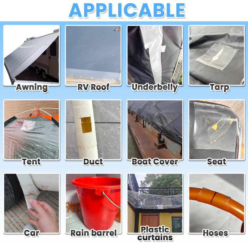 Tikfoam Waterproof Repair Tape for Fabric, Awning, RV Roof, Underbelly, Tarp, Tent, Sail and Boat Cover Outdoor Repair Patch, Heavy Duty, Clear, Multipurpose - Image 5