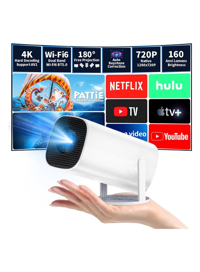 Pomefar Mini Projector 4K Support, Portable Projector WiFi6 BT 5.0 Android 11, Smart Projector Auto Horizontal Correction,180°Rotatable Outdoor Movie Projector Compatible with Phone - Image 1