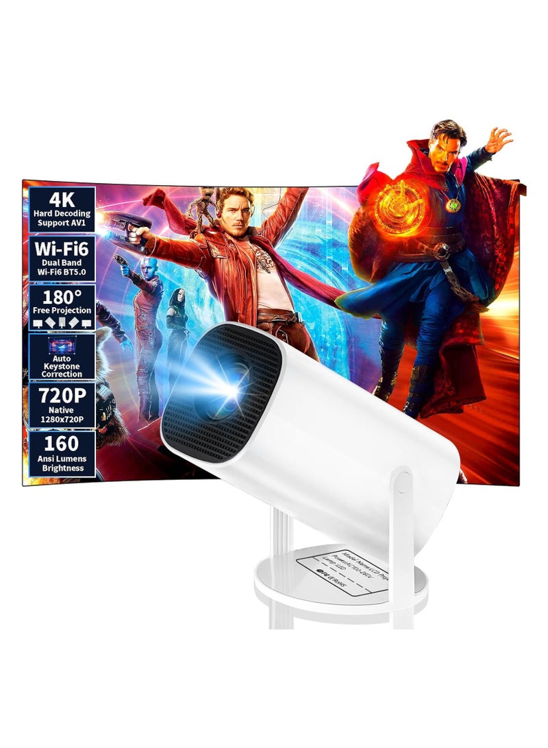 Pomefar Mini Projector 4K Support, Portable Projector WiFi6 BT 5.0 Android 11, Smart Projector Auto Horizontal Correction,180°Rotatable Outdoor Movie Projector Compatible with Phone - Image 2