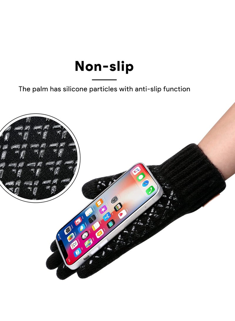 2 Pairs of Winter Knit Gloves, Warm Full Fingers for Men and Women, Upgraded Touch Screen Anti-Slip Fleece Lined Gloves for Winter Outdoor Sports, 21x11CM (Black)  - Image 3