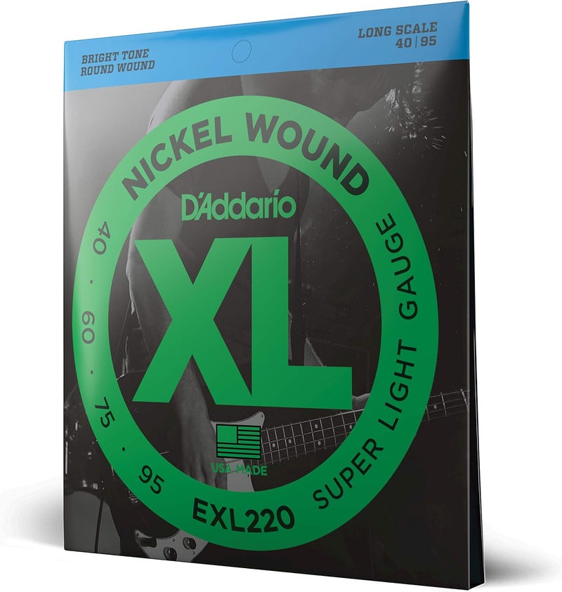 D'Addario أوتار جيتار البيس د'أداريو XL مغلفة بالنيكل - EXL220 - خفيفة جداً 40-95 طويلة المقياس - Image 1