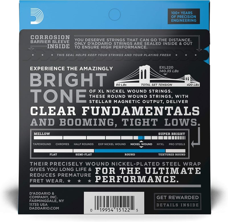D'Addario أوتار جيتار البيس د'أداريو XL مغلفة بالنيكل - EXL220 - خفيفة جداً 40-95 طويلة المقياس - Image 2