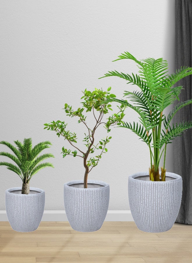 درامــــــا هوم  طقم 3 أحواض دائرية للنباتات من الفيبر – لون رمادي فاتح أنيق، تصميم عصري لتنسيق الأشجار الصناعية والنباتات المنزلية - Image 1