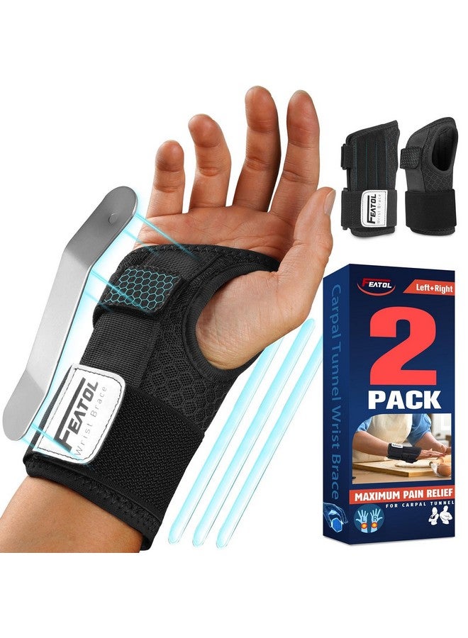 FEATOL 2 Pack Carpal Tunnel Wrist Brace For Work With Wrist Splint, Adjustable Wrist Guard Daytime Support For Women Men, Pain Relief For Pregnancy, Typing, Arthritis, Tendonitis, Right Hand Left Hand, Large - Image 1