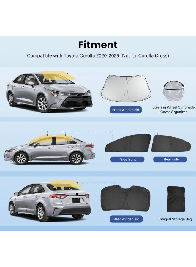 FETUSI Sunshades for Toyota Corolla 2020–2024 2025 Hatchback – 6PCS Car Sun Shade Windshield & Side Window Cover Set – Privacy UV Protection Accessories for Camping, Baby Rest, Interior Cooling – Foldable with Bag - Image 3