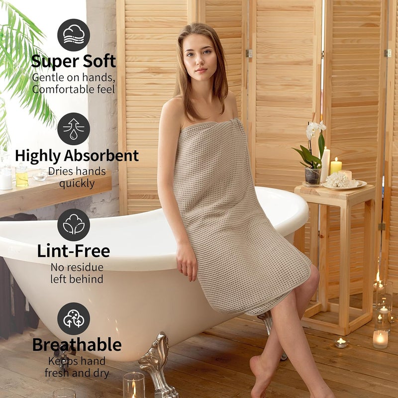 MICROFI New Microfiber Waffle Bath Towels, 2 Pieces, Oversized, Soft, Absorbent, Fast Drying, Lint Free (Beige) - Image 4