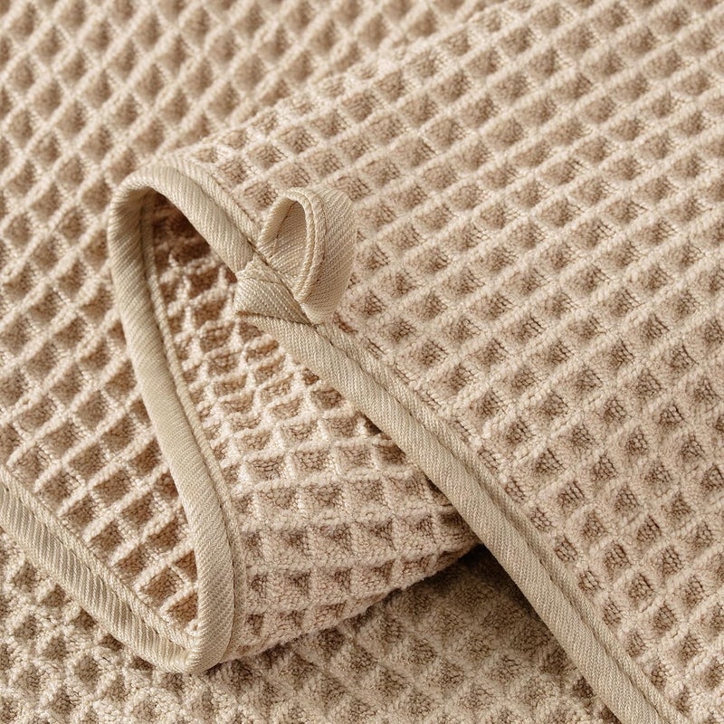 MICROFI New Microfiber Waffle Bath Towels, 2 Pieces, Oversized, Soft, Absorbent, Fast Drying, Lint Free (Beige) - Image 3