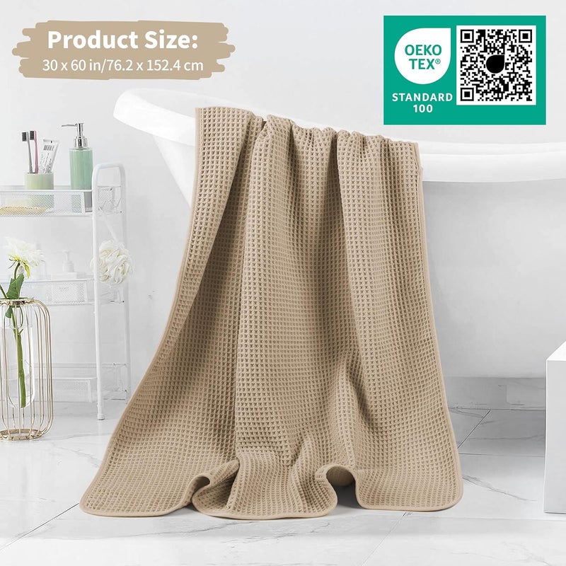 MICROFI New Microfiber Waffle Bath Towels, 2 Pieces, Oversized, Soft, Absorbent, Fast Drying, Lint Free (Beige) - Image 5