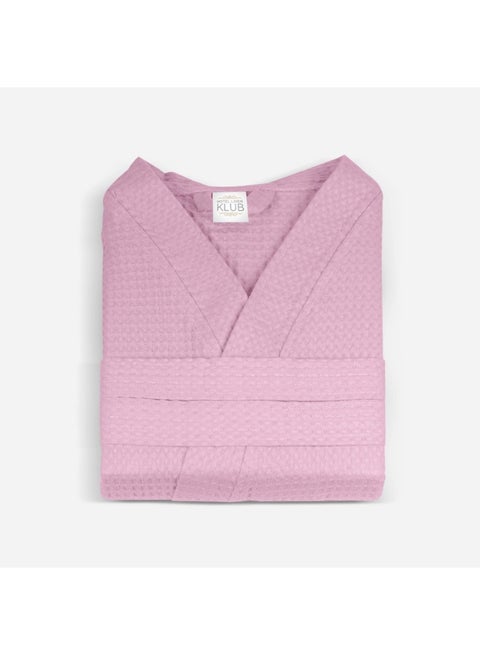 Cotton Unisex Waffle Bathrobe Hotel Quality, Lightweight, Quick-Dry Robe with Belt & Pockets Free Size - Perfect for Home, Spa, Sauna, and Gift Use, Pink