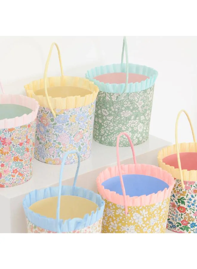 Meri Meri  x Liberty Paper Baskets - Set of 6 Liberty Floral Paper Baskets with Ruffled Crepe Trim and Twisted Handles, Stylish Easter Decoration, Egg Hunts, Table Display & Party Favors  | Best Price UAE