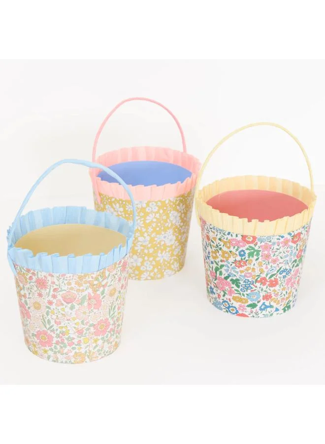 Meri Meri  x Liberty Paper Baskets - Set of 6 Liberty Floral Paper Baskets with Ruffled Crepe Trim and Twisted Handles, Stylish Easter Decoration, Egg Hunts, Table Display & Party Favors  | Best Price UAE