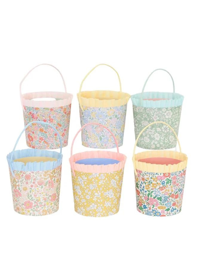 x Liberty Paper Baskets - Set of 6 Liberty Floral Paper Baskets with Ruffled Crepe Trim and Twisted Handles, Stylish Easter Decoration, Egg Hunts, Table Display & Party Favors
