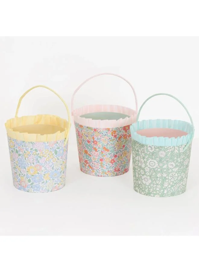 Meri Meri  x Liberty Paper Baskets - Set of 6 Liberty Floral Paper Baskets with Ruffled Crepe Trim and Twisted Handles, Stylish Easter Decoration, Egg Hunts, Table Display & Party Favors  | Best Price UAE