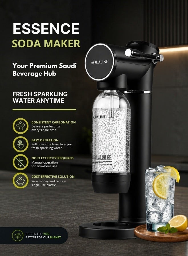 AQUALINE ESSENCE Sparkling Water Maker | Soda Maker | Ultimate Kit | 3× CO₂ Cylinders | Black - Image 2