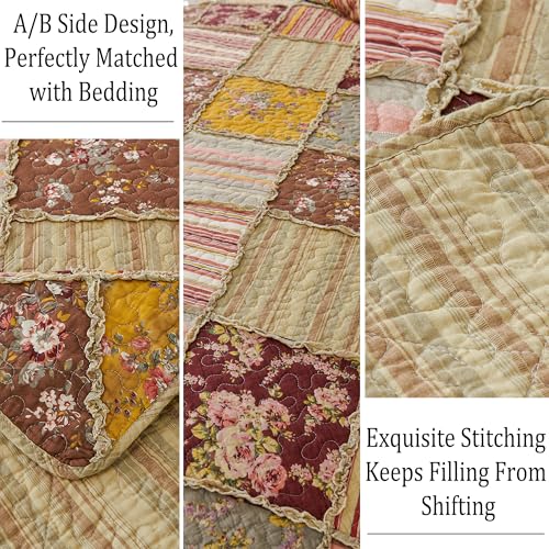 Cmfshape Floral Quilt Sets Bedspread Set 100% Cotton Patchwork Bedding Set, All Season Use Lightweight Reversible Coverlet Quilts with 2 Pillow Shams(Queen 92"x96") - Image 5