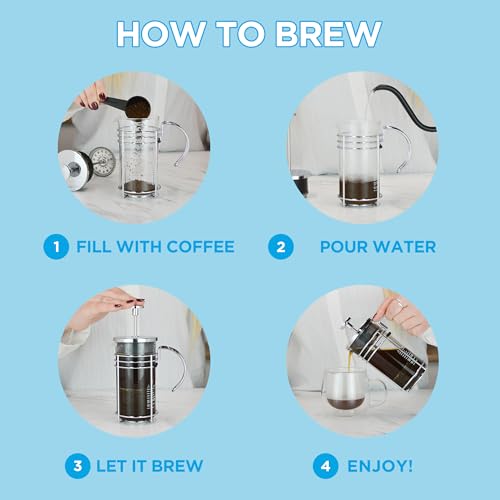 GROSCHE MADRID French Press - Premium Coffee and Tea Maker - 1.0L - 34oz - Borosilicate Glass Beaker - Dual Filter System For Rich Brew - Versatile Brewing | Stainless Steel Filter - Image 2