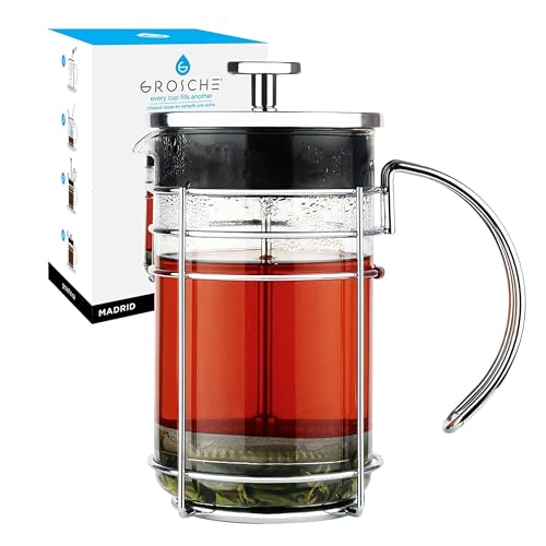 GROSCHE MADRID French Press - Premium Coffee and Tea Maker - 1.0L - 34oz - Borosilicate Glass Beaker - Dual Filter System For Rich Brew - Versatile Brewing | Stainless Steel Filter - Image 1