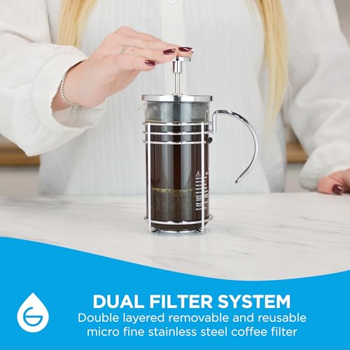 GROSCHE MADRID French Press - Premium Coffee and Tea Maker - 1.0L - 34oz - Borosilicate Glass Beaker - Dual Filter System For Rich Brew - Versatile Brewing | Stainless Steel Filter - Image 4