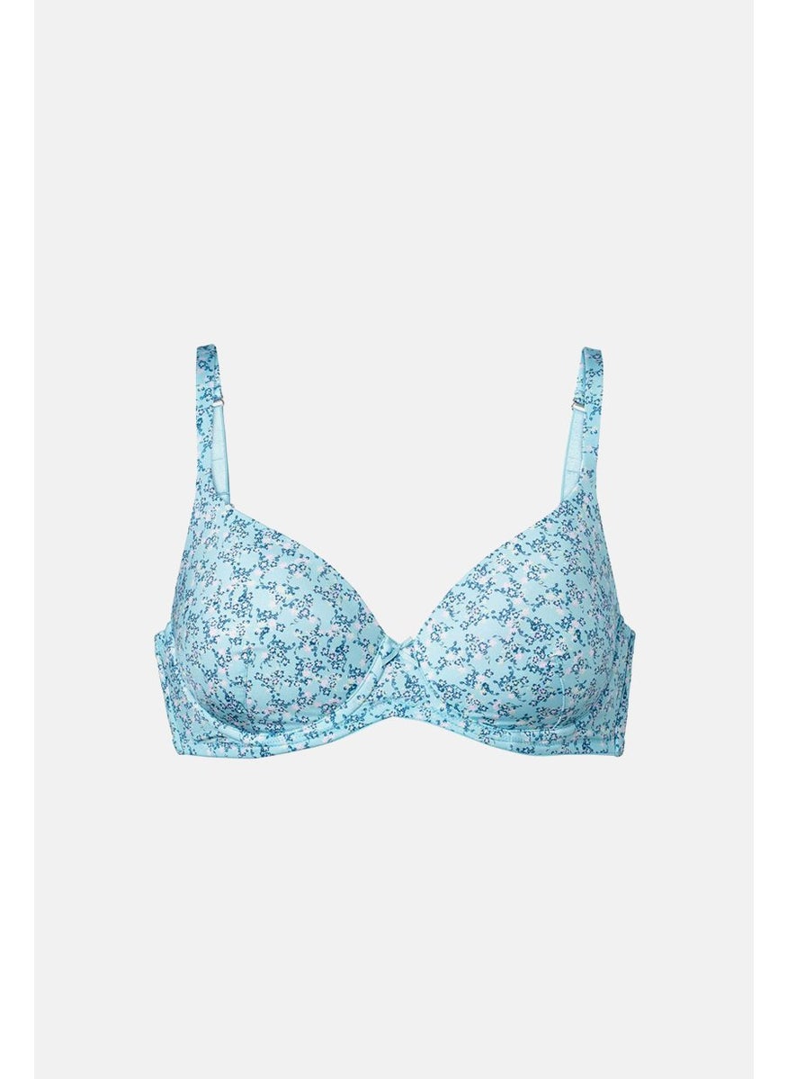Tchibo Women Allover Print Padded Underwired Bra, Turquoise  - Image 3