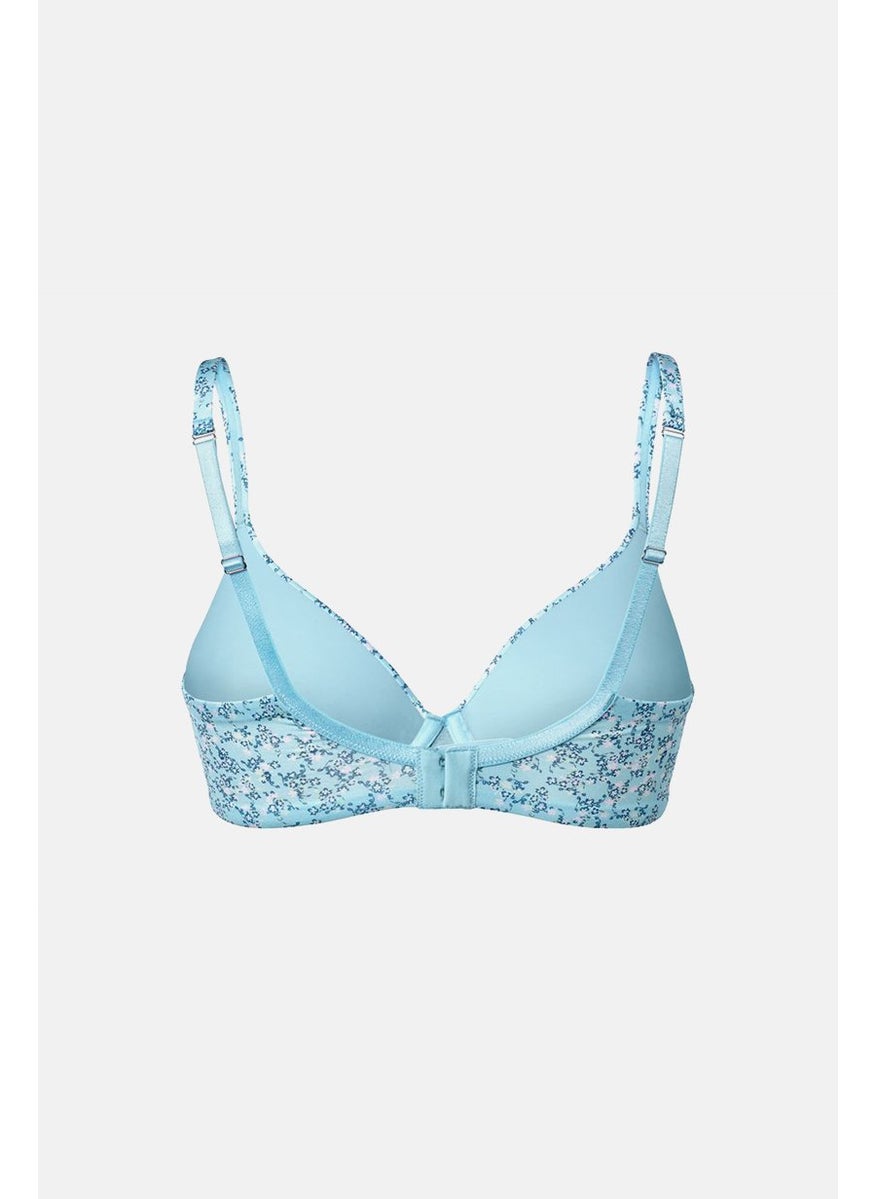Tchibo Women Allover Print Padded Underwired Bra, Turquoise  - Image 2