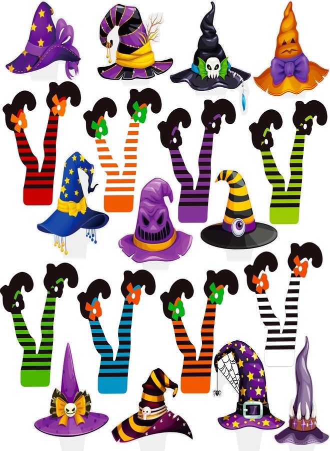 umoni Halloween Party Decorations Witch Hat and Legs Cupcake Toppers 48PCS Witch Stocking Theme Cake Decorations Fantasy Hats Shoes Cupcake Picks for Magic Wizard Birthday Baby Shower Party Supplies - Image 2