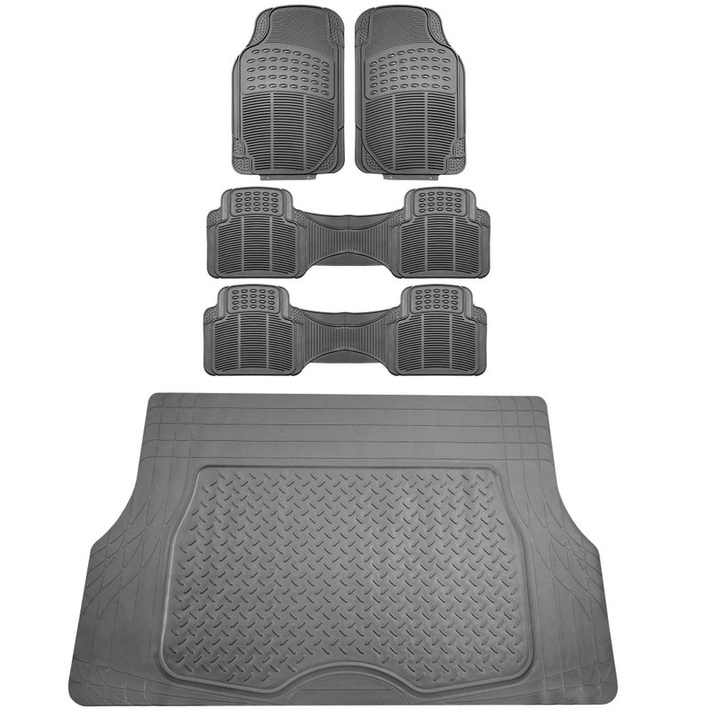 FH Group 3 Row Climaproof Trimmable NonSlip Vinyl Floor Mats with Cargo Liner Universal Fit for Cars Trucks and SUVs Gray F11306 F16401 - Image 2