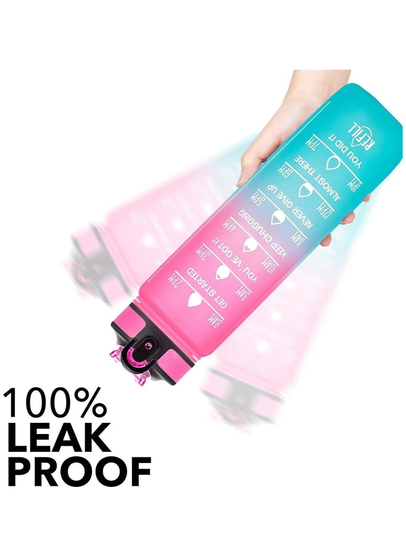 Sports Water Bottle Motivational Water Bottle with Time Marker and Straw Leakproof Water Bottles for Fitness Gym and Outdoor Sports Blue/Pink