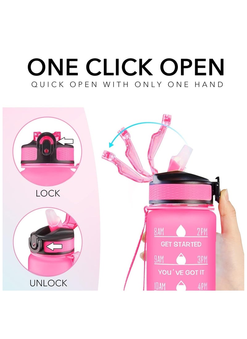 Sports Water Bottle Motivational Water Bottle with Time Marker and Straw Leakproof Water Bottles for Fitness Gym and Outdoor Sports Blue/Pink