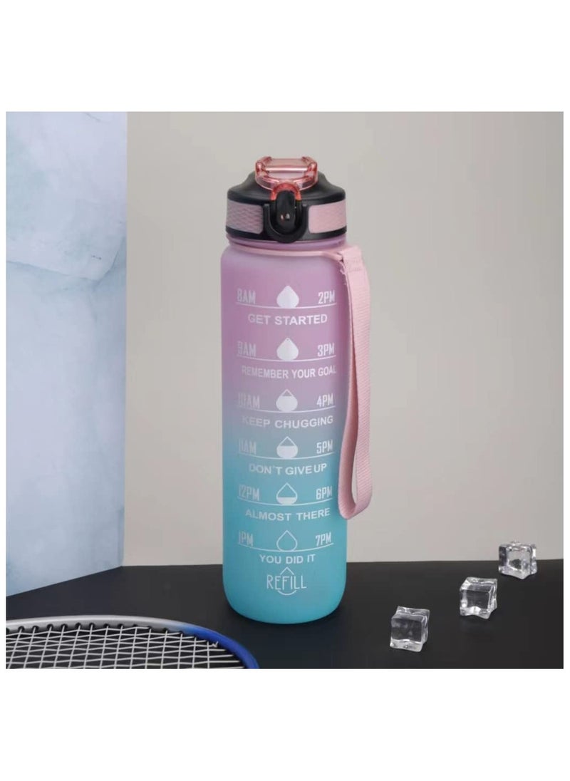 Sports Water Bottle Motivational Water Bottle with Time Marker and Straw Leakproof Water Bottles for Fitness Gym and Outdoor Sports Blue/Pink