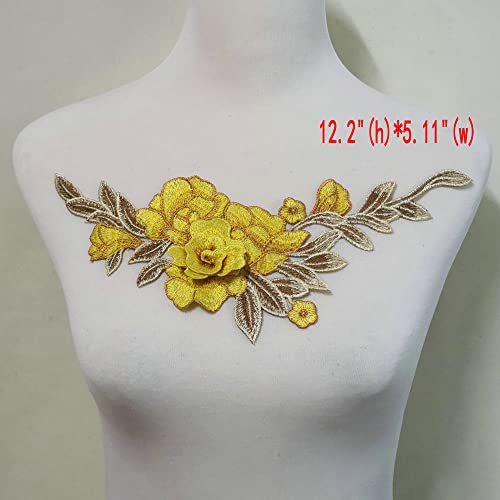 FEEPOP 3 Pcs Beautiful Yellow Rose Flower Floral Collar Sew Patch Applique Badge Embroidery Dress Handmade Craft Ornament Fabric(Color G) - Image 4
