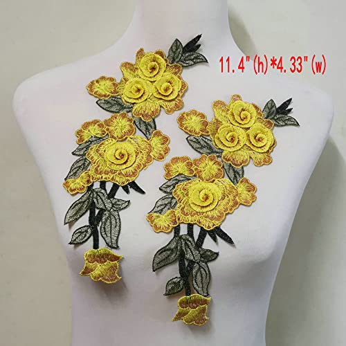 FEEPOP 3 Pcs Beautiful Yellow Rose Flower Floral Collar Sew Patch Applique Badge Embroidery Dress Handmade Craft Ornament Fabric(Color G) - Image 3