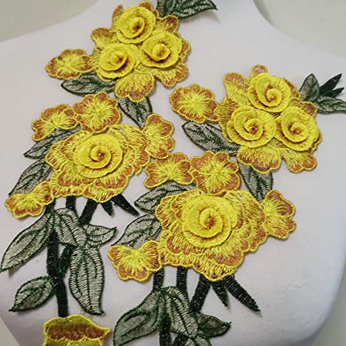 FEEPOP 3 Pcs Beautiful Yellow Rose Flower Floral Collar Sew Patch Applique Badge Embroidery Dress Handmade Craft Ornament Fabric(Color G) - Image 2