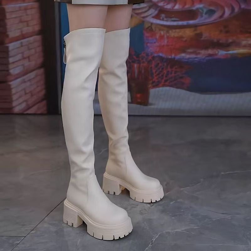 Black Boots Women'S Autumn Thin Thick Bottom But Knee High Knight Boots Small Boots - Image 4