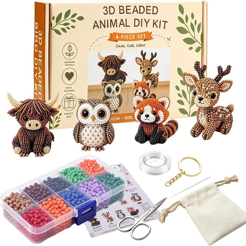 YADUO Tiny 3D Beaded Animal DIY Kit, Easy DIY Beading Embroidery Kit with 4 Cute Designs, Cute Bird & Animal Beading Craft Set, Handmade Bead Art Mosaic Kit for Adults,Beginners (Woodland Friends) - Image 1