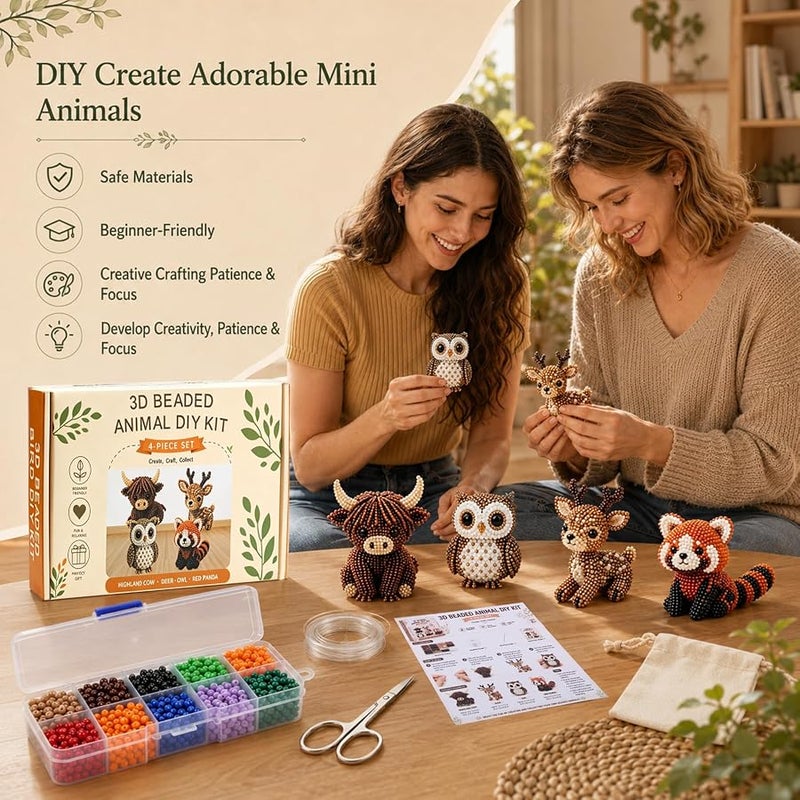 YADUO Tiny 3D Beaded Animal DIY Kit, Easy DIY Beading Embroidery Kit with 4 Cute Designs, Cute Bird & Animal Beading Craft Set, Handmade Bead Art Mosaic Kit for Adults,Beginners (Woodland Friends) - Image 5