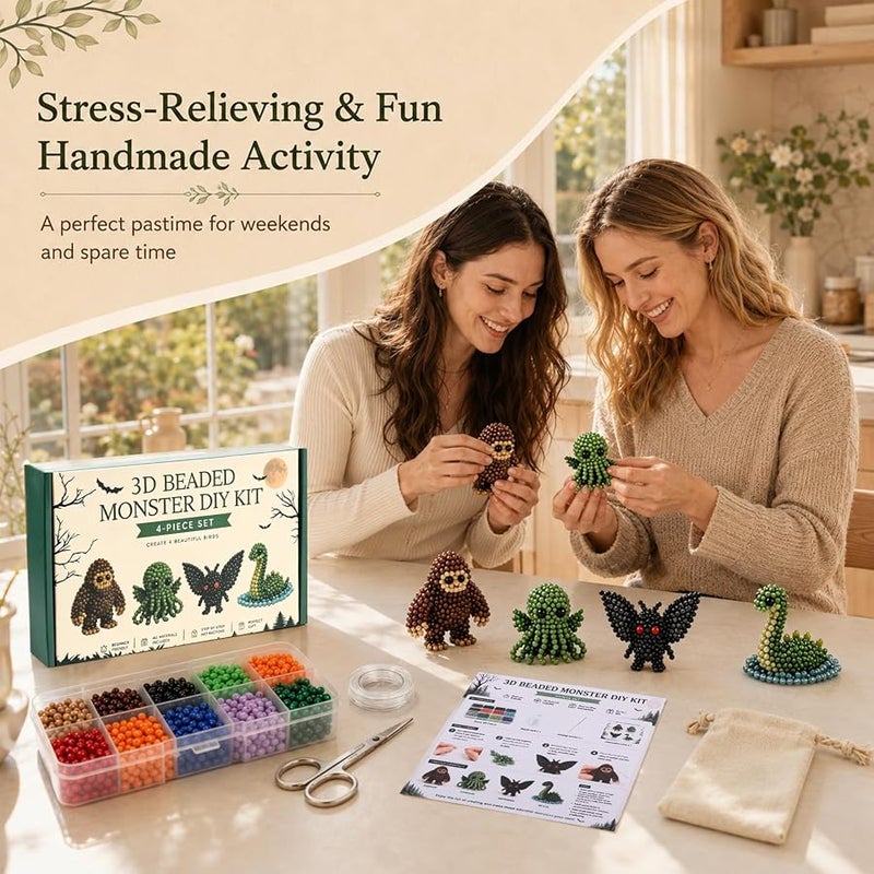 YADUO Tiny 3D Beaded Animal DIY Kit, Easy DIY Beading Embroidery Kit with 4 Cute Designs, Cute Bird & Animal Beading Craft Set, Handmade Bead Art Mosaic Kit for Adults,Beginners (Woodland Friends) - Image 3