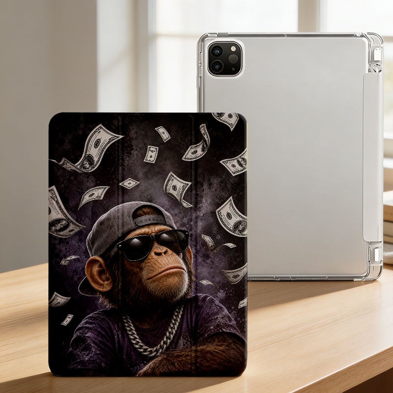 Tablet Case for iPad, Money Rain Monkey With Sunglasses, iPad Clear Case for Mini Air Pro 4 5 6 7 8 9 10 11 12, Suitable for 7.9 8.3 9.7 10.2 10.5 10.9 11 12.9 13 inch Lightweight Clear Protective with Stand - Image 3