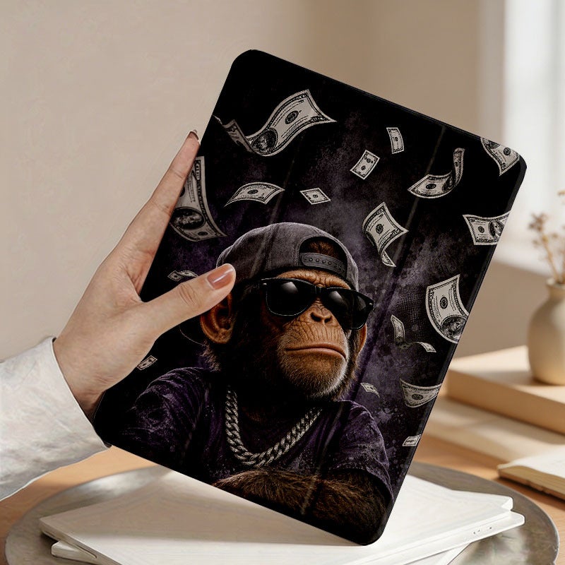 Tablet Case for iPad, Money Rain Monkey With Sunglasses, iPad Clear Case for Mini Air Pro 4 5 6 7 8 9 10 11 12, Suitable for 7.9 8.3 9.7 10.2 10.5 10.9 11 12.9 13 inch Lightweight Clear Protective with Stand - Image 4