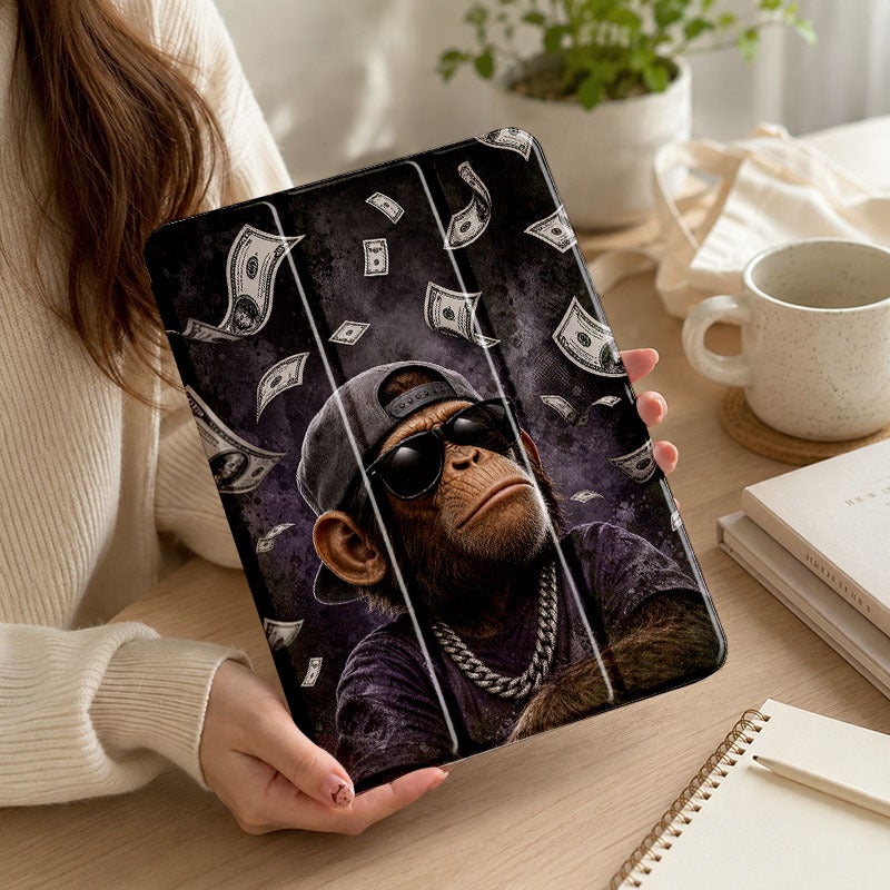 Tablet Case for iPad, Money Rain Monkey With Sunglasses, iPad Clear Case for Mini Air Pro 4 5 6 7 8 9 10 11 12, Suitable for 7.9 8.3 9.7 10.2 10.5 10.9 11 12.9 13 inch Lightweight Clear Protective with Stand - Image 5