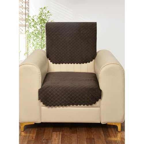 Castiqa Velvet Fabric Quilted Design Sofa Covers Set, Seat and Back Cover (Brown, 5 Seater) - Image 3