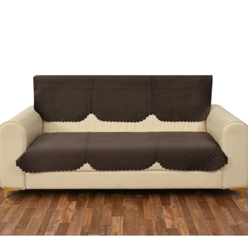 Castiqa Velvet Fabric Quilted Design Sofa Covers Set, Seat and Back Cover (Brown, 5 Seater) - Image 4