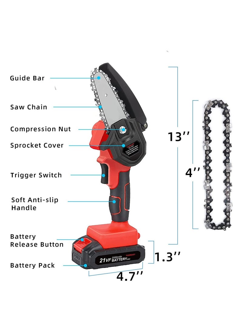 Generic - Mini Chainsaw Cordless Handheld Chain Saw with 21V Rechargeable 2000mAh Battery Operated 4 Inch Portable Electric Pruning Chainsaw for Garden Tree Trimming Branch Wood Cutting - Image 1