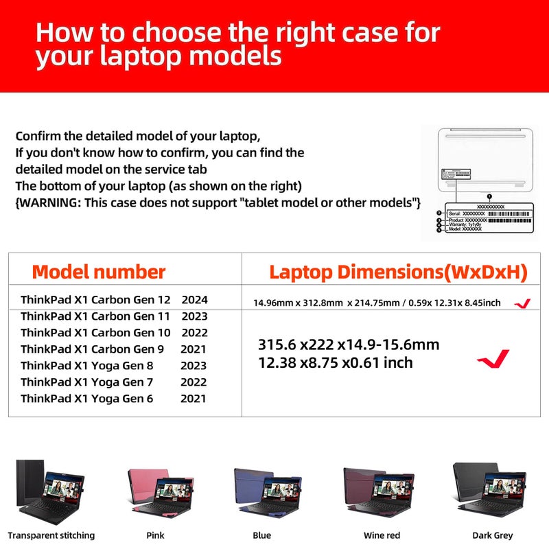 VEVOOD Laptop Cover for Lenovo ThinkPad X1 Carbon Gen 9 X1 Carbon Gen12/10/Gen11 X1 Yoga gen 8 7 6case2023 All-Inclusive Drop-Proof Case 14" PU Leather Inner Pocket Cover (Dark Grey) - Image 3