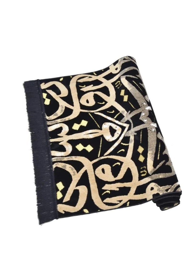متجر سلام سجادة صلاة ناعمة أسود/ذهبي  - Image 3